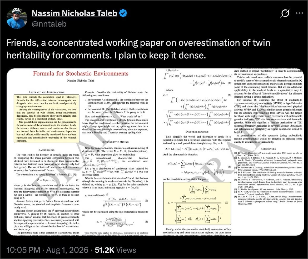 [X] A Correction to Falconer’s Twin Correlation Formula for Stochastic Environments