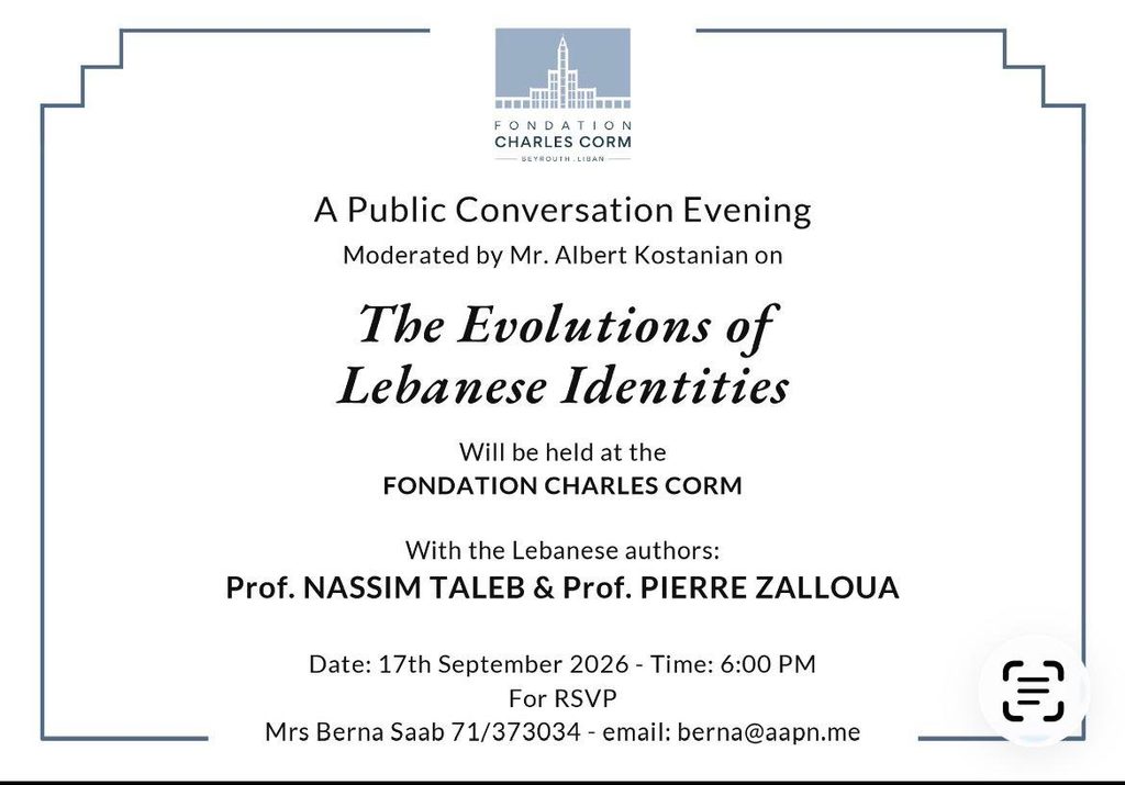 Nassim Nicholas Taleb and Pierre Zalloua to Discuss “The Evolutions of Lebanese Identities” in Beirut