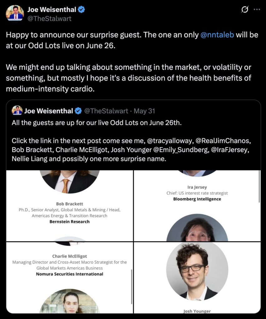 Nassim Nicholas Taleb to Appear on Bloomberg’s Odd Lots Live