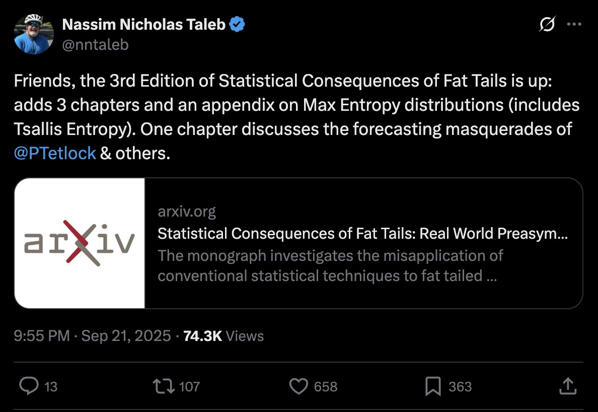 Nassim Nicholas Taleb Releases 3rd Edition of Statistical Consequences of Fat Tails