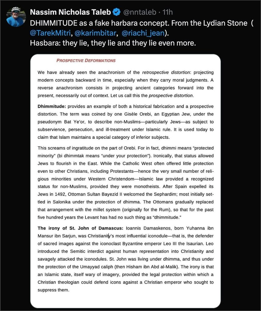 [X] Nassim Nicholas Taleb on “Dhimmitude” in The Lydian Stone