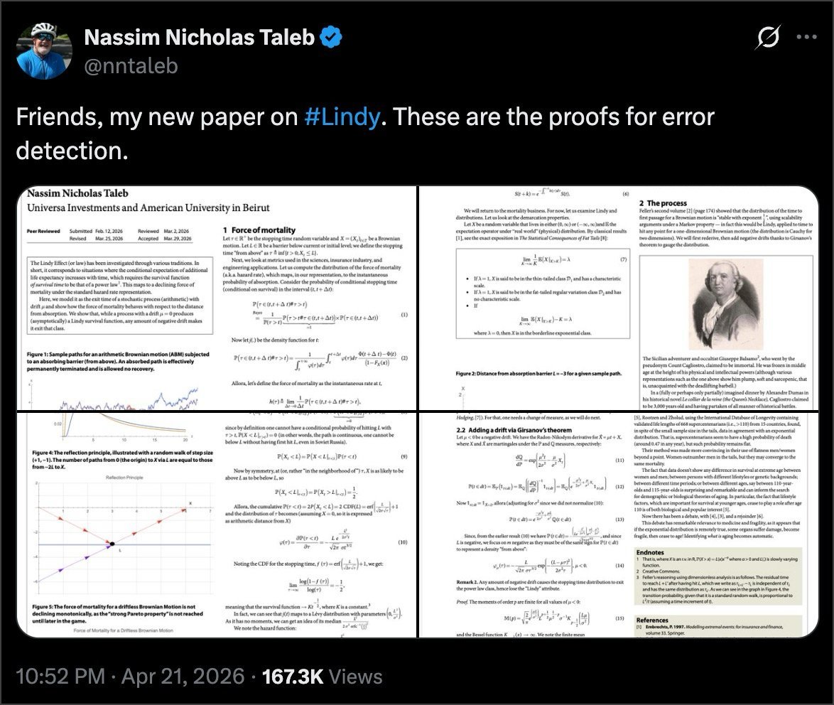 Taleb's post on X about Lindy
